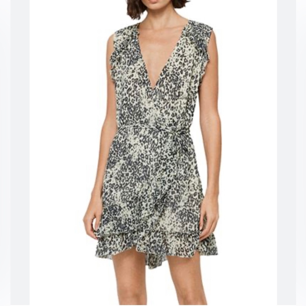 all saints priya patch leopard print wrap dress Size L